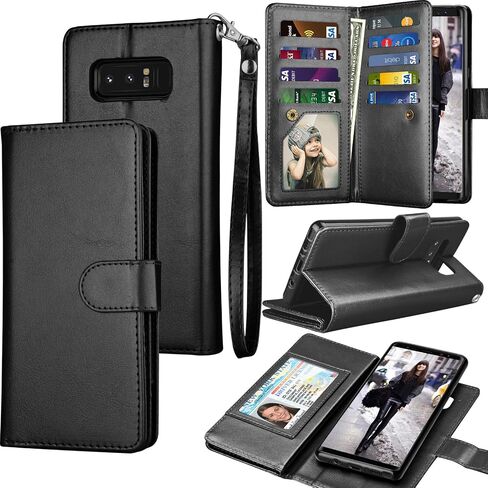 Tekcoo Compatible for Galaxy Note 8 Wallet Case/Samsung Galaxy Note 8 PU Leather Case, Luxury ID Cash Credit Card Slots Holder Carrying Flip Cover [Detachable Magnetic Hard Case] Kickstand - Black in Saudi Arabia