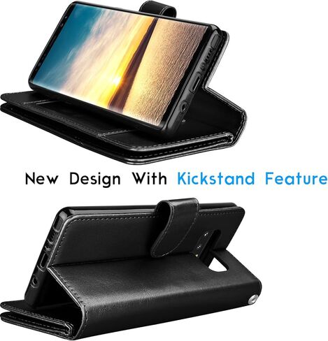 Tekcoo Compatible for Galaxy Note 8 Wallet Case/Samsung Galaxy Note 8 PU Leather Case, Luxury ID Cash Credit Card Slots Holder Carrying Flip Cover [Detachable Magnetic Hard Case] Kickstand - Black in Saudi Arabia