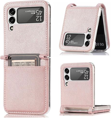 HAOTP Galaxy Z Flip 5 Case,Samsung Luxury PU Leather Wallet Protective Phone Case Card Slots Pocket Purse Women Man Cover for Samsung 5G Black T23061906 in Kuwait