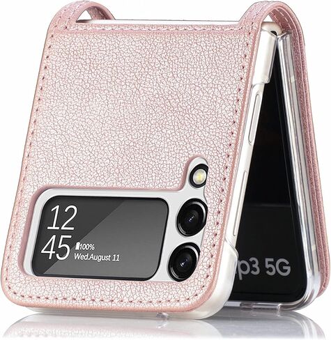 HAOTP Galaxy Z Flip 5 Case,Samsung Luxury PU Leather Wallet Protective Phone Case Card Slots Pocket Purse Women Man Cover for Samsung 5G Black T23061906 in Kuwait