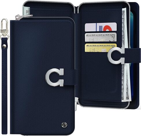 JUST4YOU iPhone 14 Pro Max Zipper Wallet Case with Card Holder Strap Protective Leather Flip Folio Cover Phone Case for Women (Green) CS_FC_ZW_I14PM_CRGN in Saudi Arabia