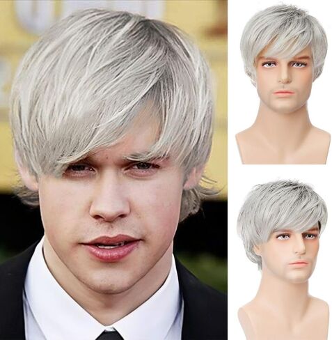 Kaneles Black Short Men Wigs Layered Syntheric Hair Cosplay Costume Party Daily Male Wigs with Cap (Black) in Kuwait