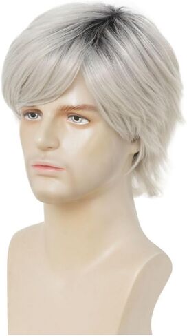 Kaneles Black Short Men Wigs Layered Syntheric Hair Cosplay Costume Party Daily Male Wigs with Cap (Black) in Kuwait