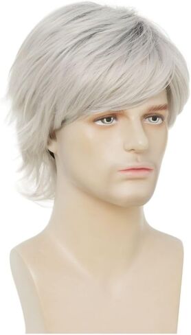 Kaneles Black Short Men Wigs Layered Syntheric Hair Cosplay Costume Party Daily Male Wigs with Cap (Black) in Kuwait