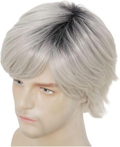 Kaneles Black Short Men Wigs Layered Syntheric Hair Cosplay Costume Party Daily Male Wigs with Cap (Black) in Kuwait