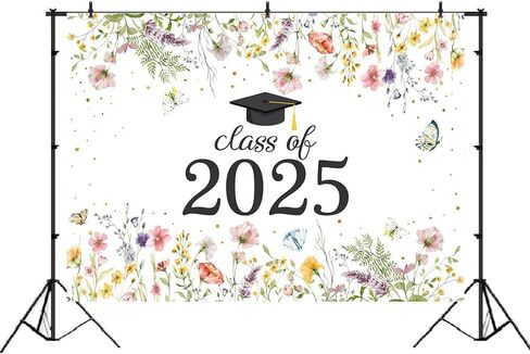لوفاريس فئة الزهرة البرية لعام 2025 خلفية ألوان مائية الفراشة تهنئة خريجة التخرج التخرج حفلة موسيقية لوازم ديكور صورة كشك الصور 7x5ft in Kuwait