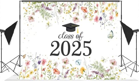 لوفاريس فئة الزهرة البرية لعام 2025 خلفية ألوان مائية الفراشة تهنئة خريجة التخرج التخرج حفلة موسيقية لوازم ديكور صورة كشك الصور 7x5ft in Kuwait