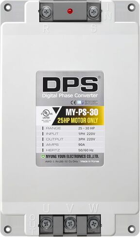 DPS Sinlge Phase to 3 Phase Converter, 30HP, 90A, Input/Output 200V - 240V MY-PS-30 Model Must Be Used for 25HP(18.7kW) 75A Motor, DPS Must Be Used for 1 Motor Only, UL-Listed in Saudi Arabia