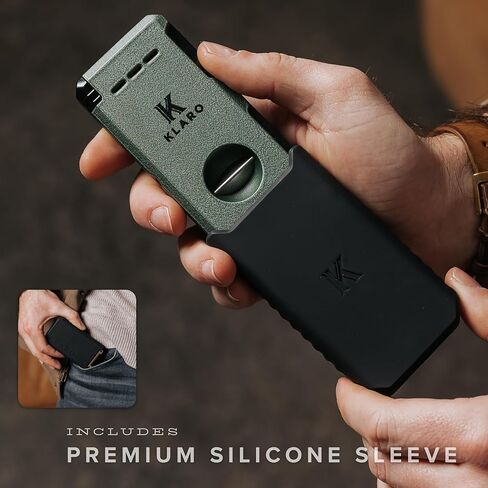 KLARO Double Torch Lighter and V-Cut Cutter, Spring-Loaded V-Cut, Swivel Protective Flame Cover, Hidden Poker, Gift-Ready with Silicone Sleeve, Ranger Green Powder-Coated Finish, Cigar Lighter for Men in Kuwait