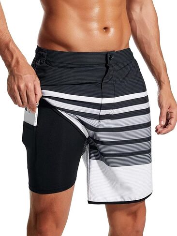 بدلة استحمام رجالي من SILKWORLD مع بطانة ضغط مقاس 7 بوصة، ملابس سباحة صيفية سريعة الجفاف، أخضر داكن، مقاس X-Large in Kuwait