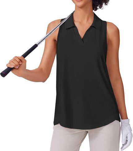 Pinspark Womens Golf Shirt UPF 50+ قمصان متكاملة أكمامية سريعة التنس الجاف البولو V-Neck Racerback تجريب الرياضة in Kuwait