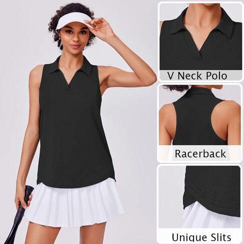 Pinspark Womens Golf Shirt UPF 50+ قمصان متكاملة أكمامية سريعة التنس الجاف البولو V-Neck Racerback تجريب الرياضة in Kuwait