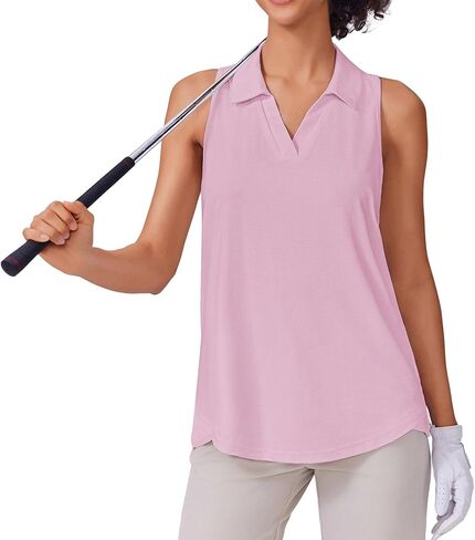 Pinspark Womens Golf Shirt UPF 50+ قمصان متكاملة أكمامية سريعة التنس الجاف البولو V-Neck Racerback تجريب الرياضة in Kuwait