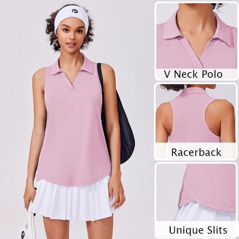Pinspark Womens Golf Shirt UPF 50+ قمصان متكاملة أكمامية سريعة التنس الجاف البولو V-Neck Racerback تجريب الرياضة in Kuwait
