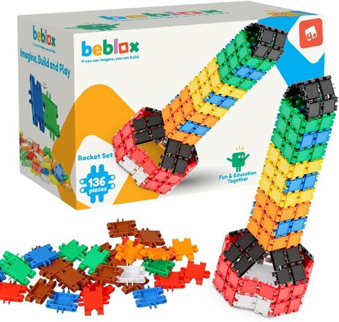 مجموعة ألعاب بناء BEBLOX STEM للكلاب للأطفال - 128 قطعة من البلاط المتصل لمكعبات البناء، ألعاب تعليمية للأطفال، وأنشطة التعلم في مرحلة ما قبل المدرسة - تتضمن كتابًا يدويًا in Saudi Arabia