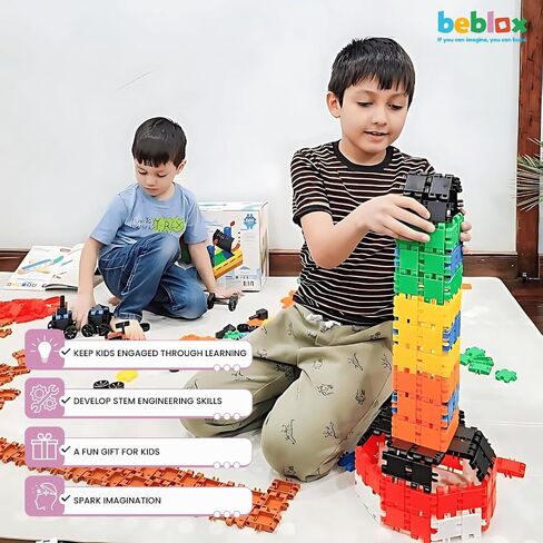 مجموعة ألعاب بناء BEBLOX STEM للكلاب للأطفال - 128 قطعة من البلاط المتصل لمكعبات البناء، ألعاب تعليمية للأطفال، وأنشطة التعلم في مرحلة ما قبل المدرسة - تتضمن كتابًا يدويًا in Saudi Arabia