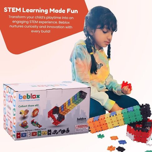 مجموعة ألعاب بناء BEBLOX STEM للكلاب للأطفال - 128 قطعة من البلاط المتصل لمكعبات البناء، ألعاب تعليمية للأطفال، وأنشطة التعلم في مرحلة ما قبل المدرسة - تتضمن كتابًا يدويًا in Saudi Arabia