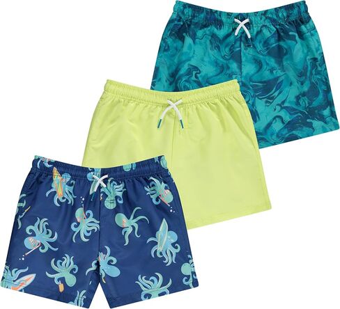 BCOOL 2 or 3-Pack Boys Swim Trunks, Kids Quick Dry Swimming Shorts with Liner - Solid/Printed Swimwear in Kuwait