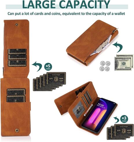 Asuwish Compatible with LG V60 ThinQ V60ThinQ 5G G9 Thin Q Wallet Case Screen Protector Zipper Retro Leather Flip Cover Card Holder Stand Cell Accessories for LGV60 V 60 60ThinQ 60V Women Men Brown in Saudi Arabia