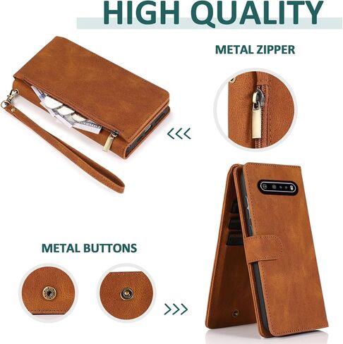 Asuwish Compatible with LG V60 ThinQ V60ThinQ 5G G9 Thin Q Wallet Case Screen Protector Zipper Retro Leather Flip Cover Card Holder Stand Cell Accessories for LGV60 V 60 60ThinQ 60V Women Men Brown in Saudi Arabia