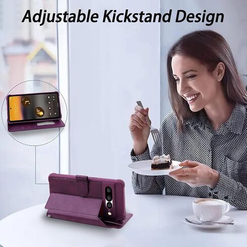 VANAVAGY Wallet Case Compatible for Google Pixel 7 Pro for Women Men,RFID Flip Leather Cover with Wrist Supports Wireless Charging with Card Holder Glass Screen Protector,Purple in Kuwait