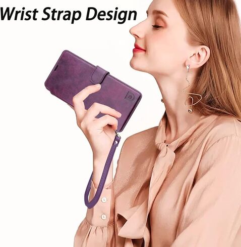 VANAVAGY Wallet Case Compatible for Google Pixel 7 Pro for Women Men,RFID Flip Leather Cover with Wrist Supports Wireless Charging with Card Holder Glass Screen Protector,Purple in Kuwait