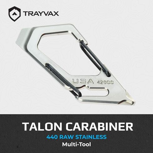 Trayvax Talon Carabiner Clip Multi-Tool, 420 Stainless Steel Quick Release Keychain Multitool with Bottle Opener and Screwdrivers, Silver in Kuwait