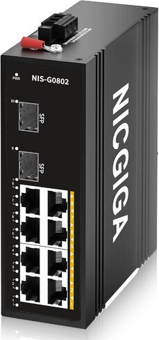 NICGIGA 10 Port Hardened Industrial Gigabit Ethernet Switch, with 8 x 1000Mbps RJ45 Ports +2 SFP Uplink Network Switch. DIN-Rail & Mount, IP40 Metal Enclosure(-30° to 75°) in Kuwait