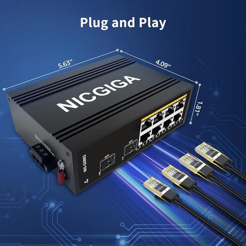 NICGIGA 10 Port Hardened Industrial Gigabit Ethernet Switch, with 8 x 1000Mbps RJ45 Ports +2 SFP Uplink Network Switch. DIN-Rail & Mount, IP40 Metal Enclosure(-30° to 75°) in Kuwait