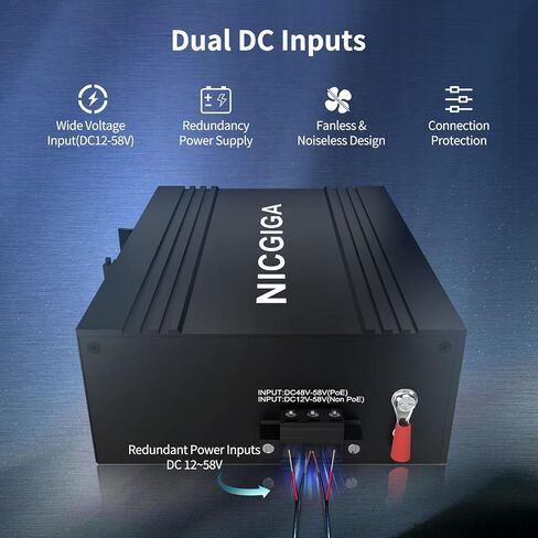 NICGIGA 10 Port Hardened Industrial Gigabit Ethernet Switch, with 8 x 1000Mbps RJ45 Ports +2 SFP Uplink Network Switch. DIN-Rail & Mount, IP40 Metal Enclosure(-30° to 75°) in Kuwait