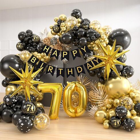 30th Birthday Decorations for Him, 152pcs Black and Gold Balloons Garland Arch with 30th Happy Birthday Banner & 30 Number Balloons & Starburst Balloons, 30th Birthday Decorations for Men in Saudi Arabia