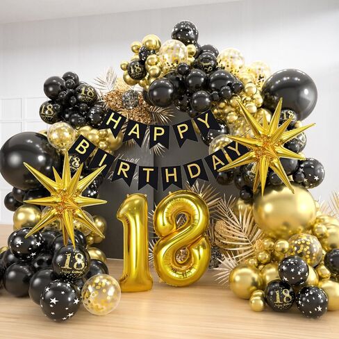 30th Birthday Decorations for Him, 152pcs Black and Gold Balloons Garland Arch with 30th Happy Birthday Banner & 30 Number Balloons & Starburst Balloons, 30th Birthday Decorations for Men in Saudi Arabia