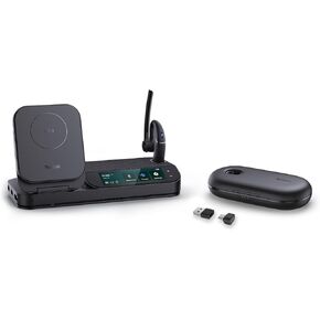 Yealink Bluetooth Headset Workstation, Office Wireless Headset with Mic, Speakerphone, Wireless Charging Pad, Charging Case, USB-C/A Dongle,Connect to Desk Phone, PC, Work with Teams Zoom