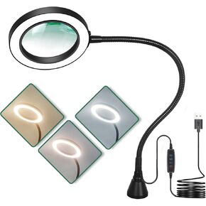 Soldering Magnifying Glass Helping Hands Magnifier, Magnetic Magnifying Lamp with 3 Color Modes, Flexible Gooseneck 5X Magnifying Glass Lamp for Helping Hands Soldering Station Solder Electronics