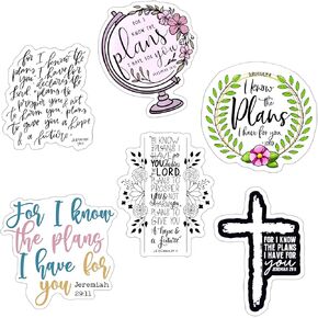 Pack of 6 Jeremiah 29:11 for I Know The Plans I Have for You Waterproof Vinyl Sticker Bible Verse, Religious Scripture Quotes for All Ages, All Ages, Applicable to Many Surfaces 3 Inches