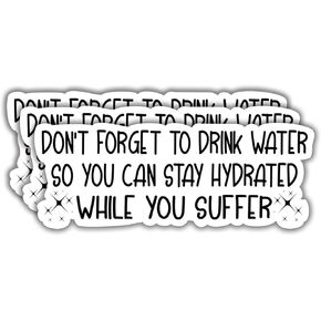 3Pcs Don't Forget to Drink Water Stay Hydrated While You Suffer Motivational Quotes Vinyl Stickers Durable for Laptops Water Bottles Phones Tumblers Notebooks Cars Mugs Size 1.1 x 3 Inch