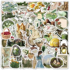 50Pcs Vintage Aesthetic Stickers, Cute Rustic Decals，Vinyl Waterproof Decal,Perfect for Kids,Teens, Kindle,Water Bottle Suitcase Phone Skateboard Guitar Water Cup Bike Laptop Scrapbook