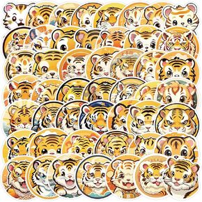 50PCS Tiger Stickers Cute Animal Sticker Waterproof Vinyl for Scrapbooks Luggage Phone Car for Teens Girl Kids Adult (Yellow)