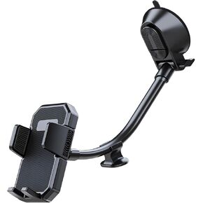 Solid Car Truck Phone Mount Holder 16mm width Gooseneck Long Arm, Windshield Window Mobile Holders w/Industrial-Strength Suction Cup, Anti-Shake Stabilizer Compatible All Cell Phones iPhone (blacka)