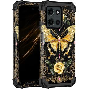 Miqala for Moto G 5G 2025 Case,Glow in The Dark Three Layer Heavy Duty Shockproof Full Body Protection Hard Plastic Bumper+Soft Silicone Protective Case for Motorola Moto G 5G 2025,Amaranth Dark