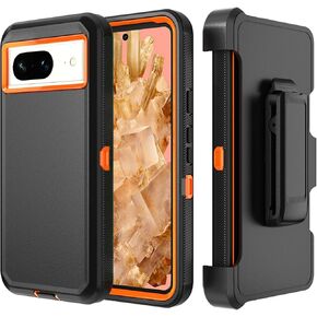 حالة الهاتف لحالة Google Pixel 8 ، غلاف حالة حامي Armor Handgrich Hight Dridge مع حزام حزام Clip لحافظة Google Pixel 8 2023Phone (أسود+برتقالي)
