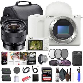 Sony Alpha ZV-E10 II Mirrorless Camera (Body Only, White) (ZVE10M2KW), Sony E 10-18mm Lens, 64GB Memory Card, Filter Kit, Photo Software, Bag, NP-FZ100 Battery, External Charger, More