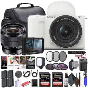 Sony Alpha ZV-E10 II Mirrorless Camera with 16-50mm Lens (White) (ZVE10M2KW) - Sony E 10-18mm Lens, 4K Monitor, Pro Mic, 2 x 64GB Memory Card, Filter Kit, Photo Software, Bag, More