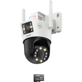 ZOSI C298 Max 4K 8MP Dual-Lens(2x4MP) Wired WiFi PTZ Plug-in Security Camera, Wide Angle, 2.4GHz 360 Camera, 8X Hybrid Zoom, Person/Vehicle Detect, Color Night Vision, with 128G SD Card