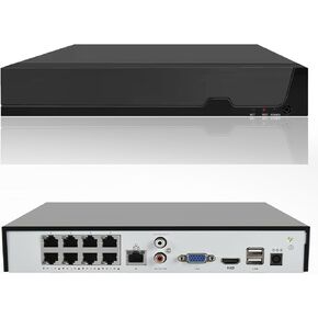 8CH POE NVR for Home Security Camera System, 4K H.265 Network Video Recorder Work with 12MP/8MP/5MP/4MP/3MP/1080P HD POE IP Cameras，Remote Access, 24/7 Recording, Support up to 8TB HDD (Not Included)