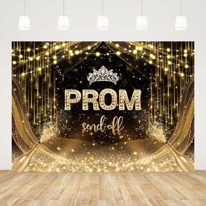 7x5ft Prom 2025 Backdrop Black Gold Prom Send Off Photography Background Gold Glitter Champagne Congrats Graduation Prom 2025 Party Decorations Banner Photo Studio Props