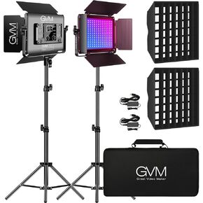 GVM RGB LED Video Light with Softbox, 60W Photography Studio Lighting Kit with Stands, 2-Packs 880RS Dimmable Led Panel Light for YouTube, Streaming, Gaming, 8 Applicable Scenes, CRI97