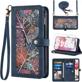 Asuwish Phone Case for Samsung Galaxy A25 5G/A24 4G/M34 /F34 Wallet Cover with Screen Protector Crossbody Wrist Strap Leather Flip Pattern Zipper Credit Card Holder Stand Cell A 25 25A 24A LTE Red