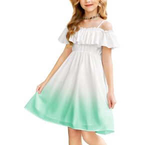 Arshiner Girls Summer Floral Ruffle Sundress Cold Shoulder Casual Holiday Dresses