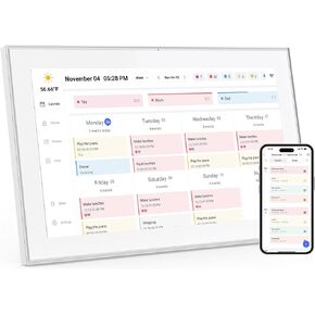 التقويم الرقمي: مخطط تقويم رقمي ذكي مقاس 15.6 بوصة ومخطط المهام، شاشة لمس IPS FHD 1920x1080 لجداول العائلة، يتضمن حامل على الحائط - مشاركة الصور ومقاطع الفيديو عبر التطبيق من أي مكان